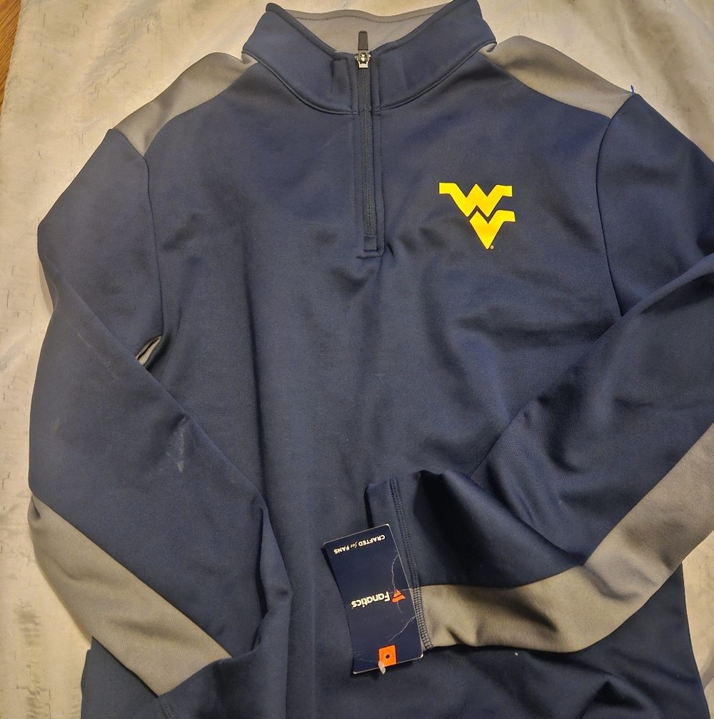 Fanatics West Virginia Collegiate Navy and Gray Quarter-Zip with Yellow Emblem
